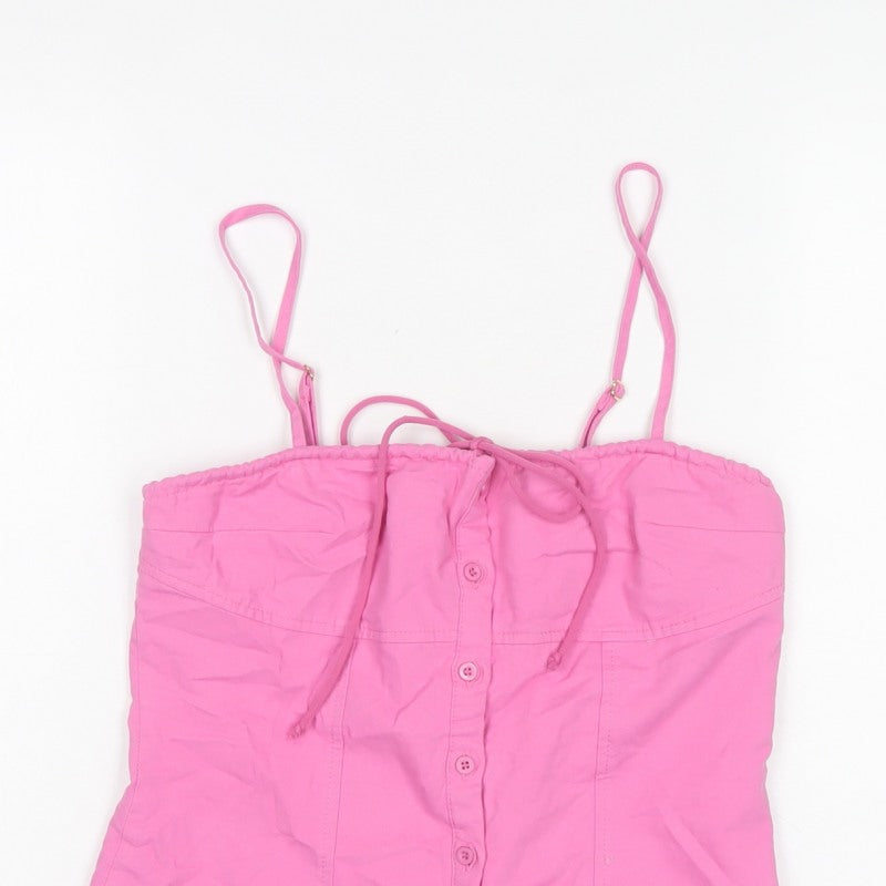Missguided Women Pink S Cotton Button Cami Corset Style Top