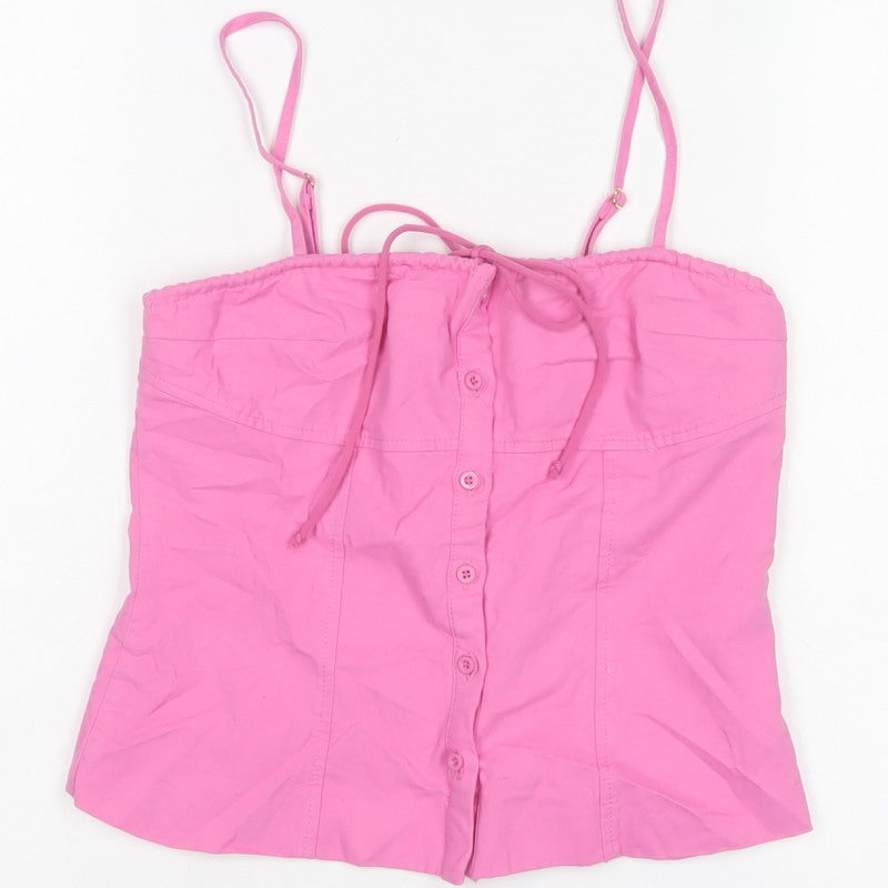 Missguided Women Pink S Cotton Button Cami Corset Style Top