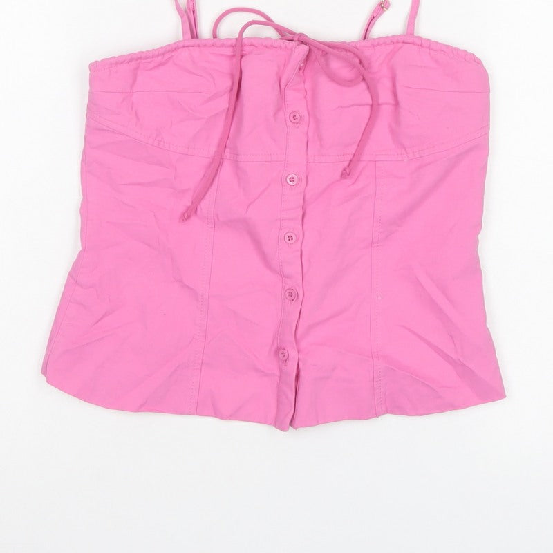 Missguided Women Pink S Cotton Button Cami Corset Style Top