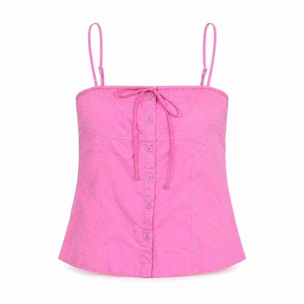 Missguided Women Pink S Cotton Button Cami Corset Style Top