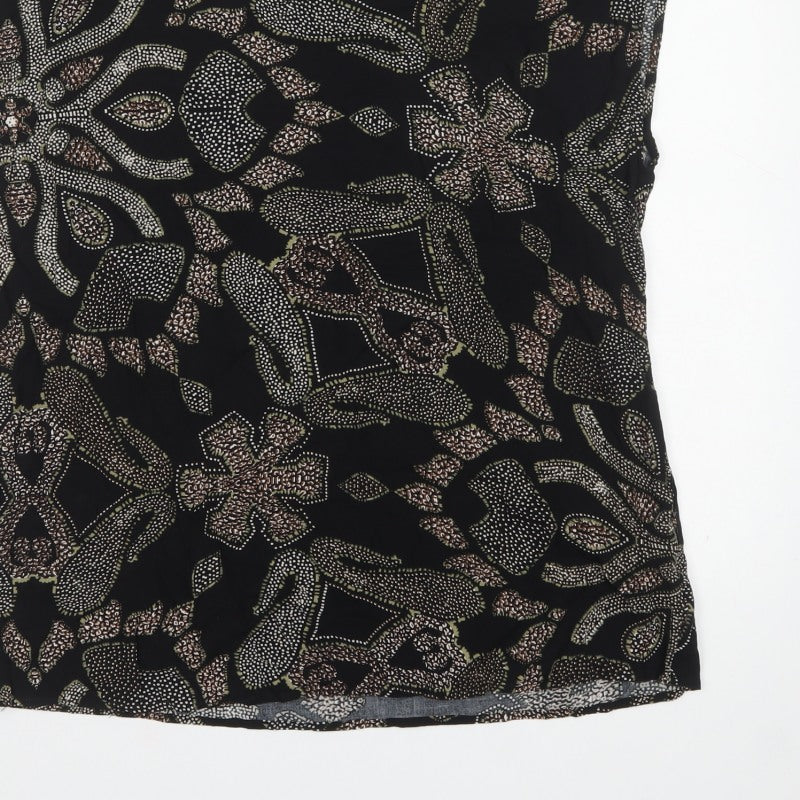 Soyaconcept Women Black Paisley Viscose XL Lace Back Cap Sleeve Blouse