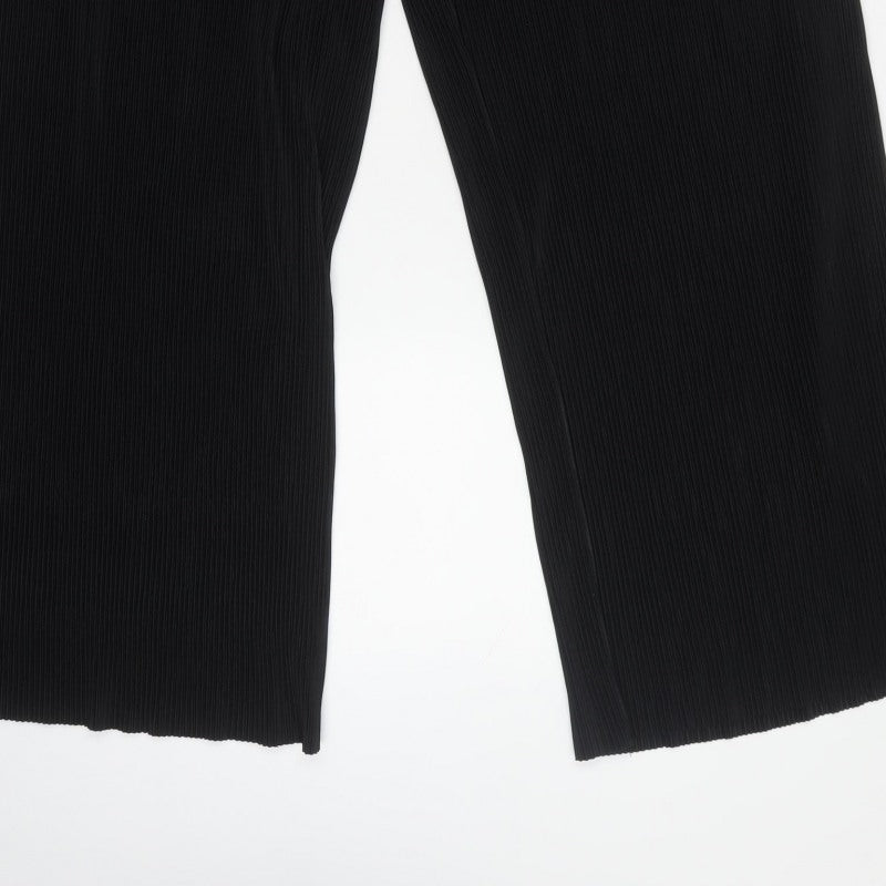 Marks & Spencer Women Black Size 22 Short Wide Leg High Rise Trousers