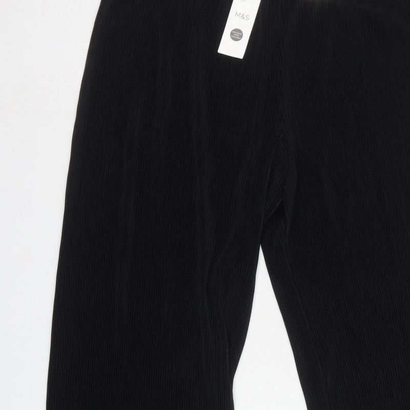 Marks & Spencer Women Black Size 22 Short Wide Leg High Rise Trousers
