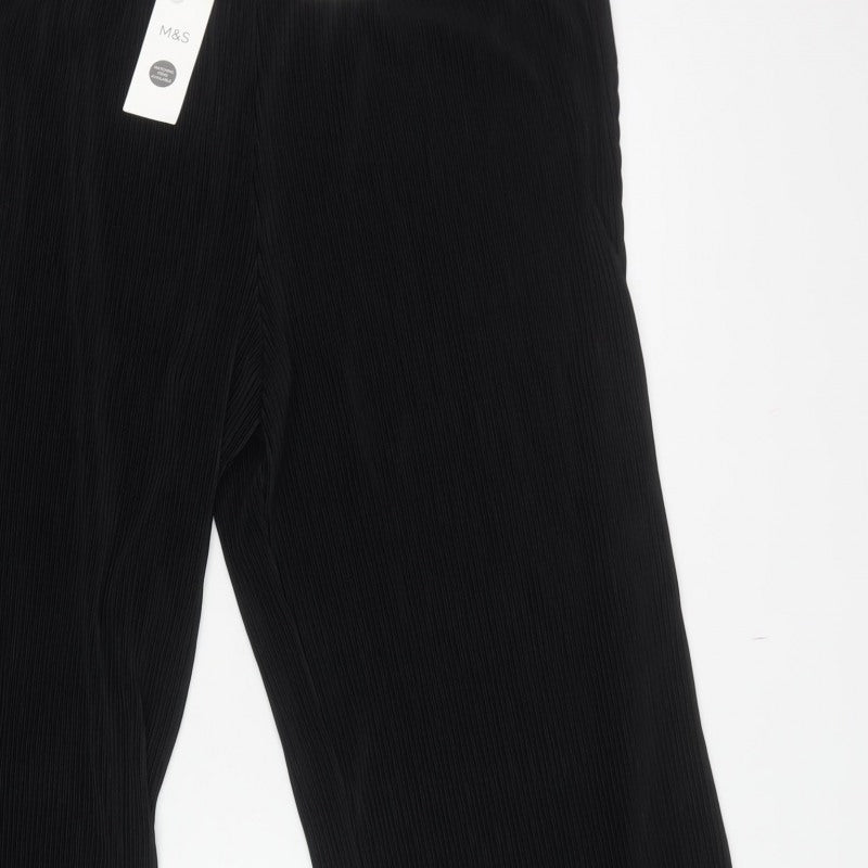 Marks & Spencer Women Black Size 22 Short Wide Leg High Rise Trousers