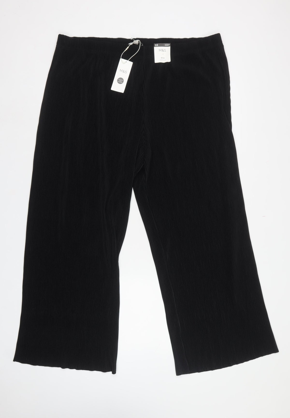 Marks & Spencer Women Black Size 22 Short Wide Leg High Rise Trousers
