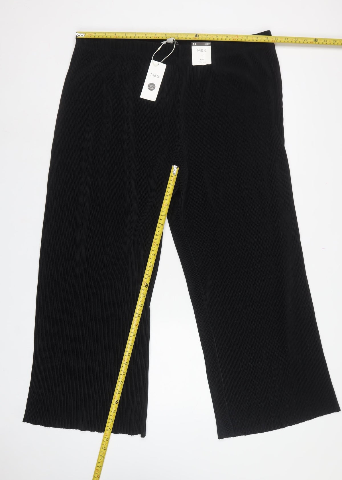 Marks & Spencer Women Black Size 22 Short Wide Leg High Rise Trousers