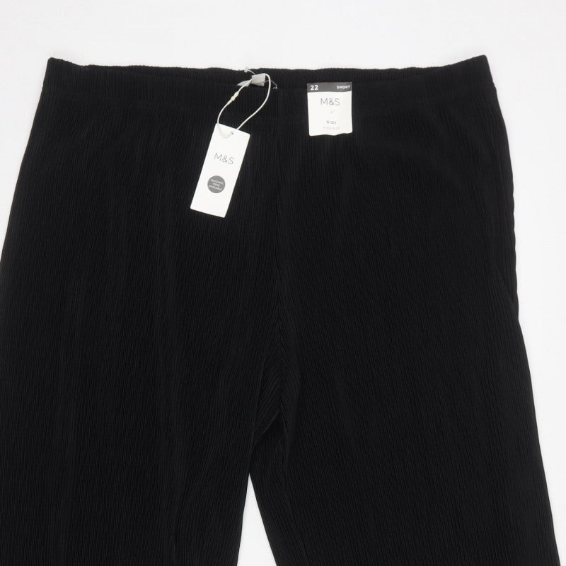 Marks & Spencer Women Black Size 22 Short Wide Leg High Rise Trousers