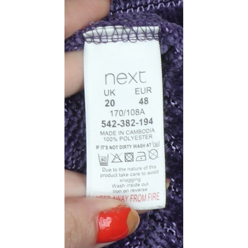 Next Women Purple UK 20 Long Sleeve Knit Tunic Jumper Ribbed