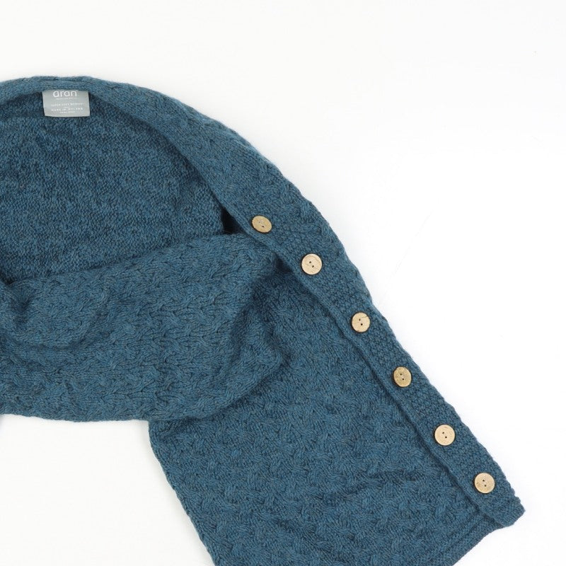 Aran Women Blue One Size Merino Wool Cable Knit Button Wrap Cardigan