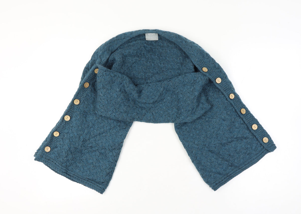 Aran Women Blue One Size Merino Wool Cable Knit Button Wrap Cardigan