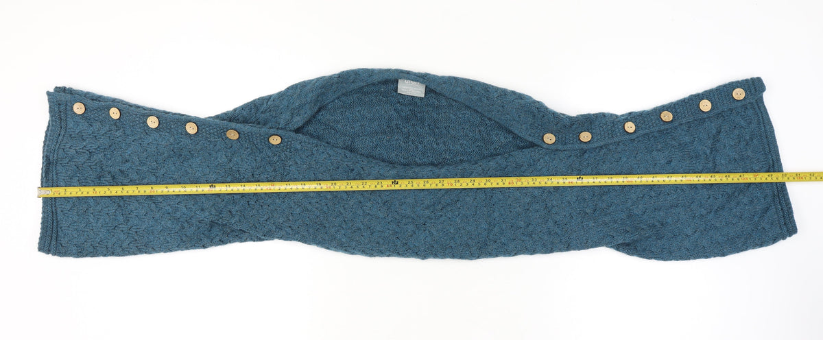Aran Women Blue One Size Merino Wool Cable Knit Button Wrap Cardigan