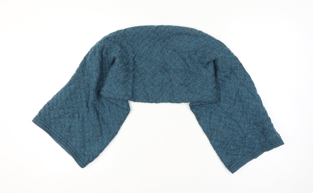 Aran Women Blue One Size Merino Wool Cable Knit Button Wrap Cardigan