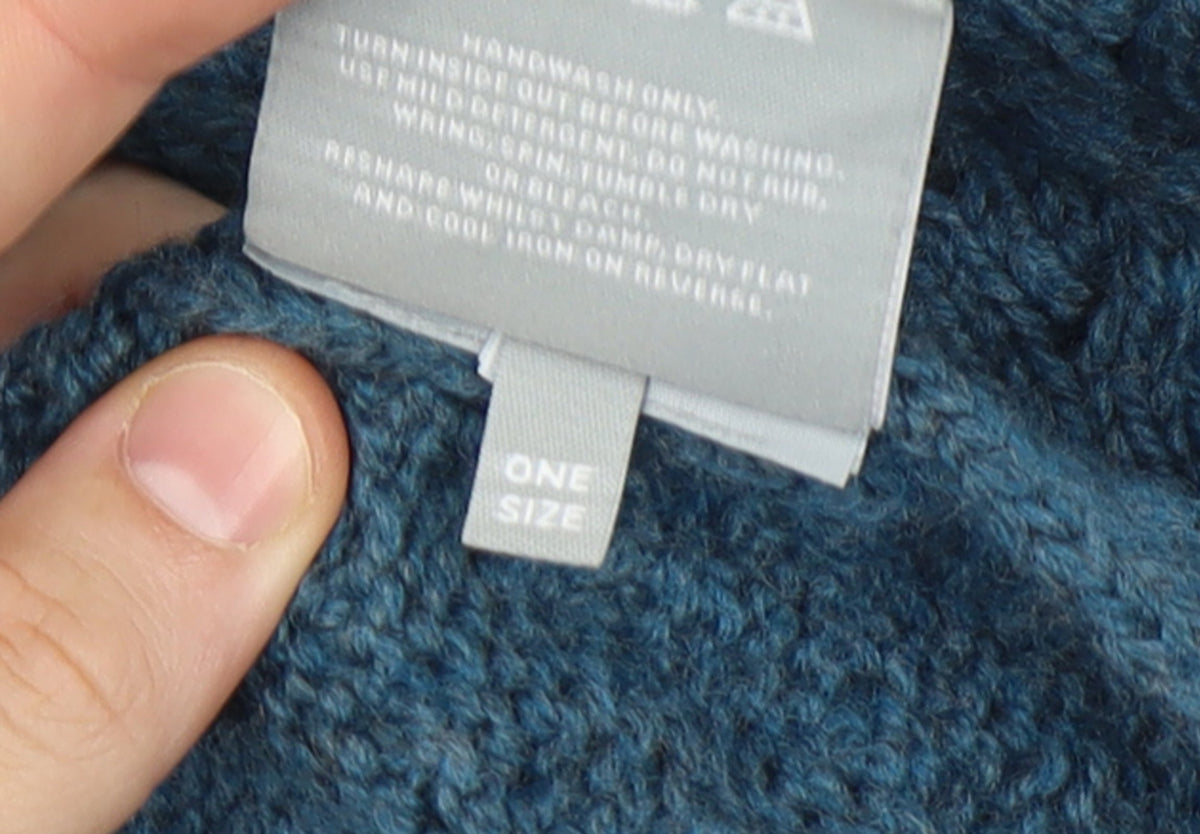 Aran Women Blue One Size Merino Wool Cable Knit Button Wrap Cardigan