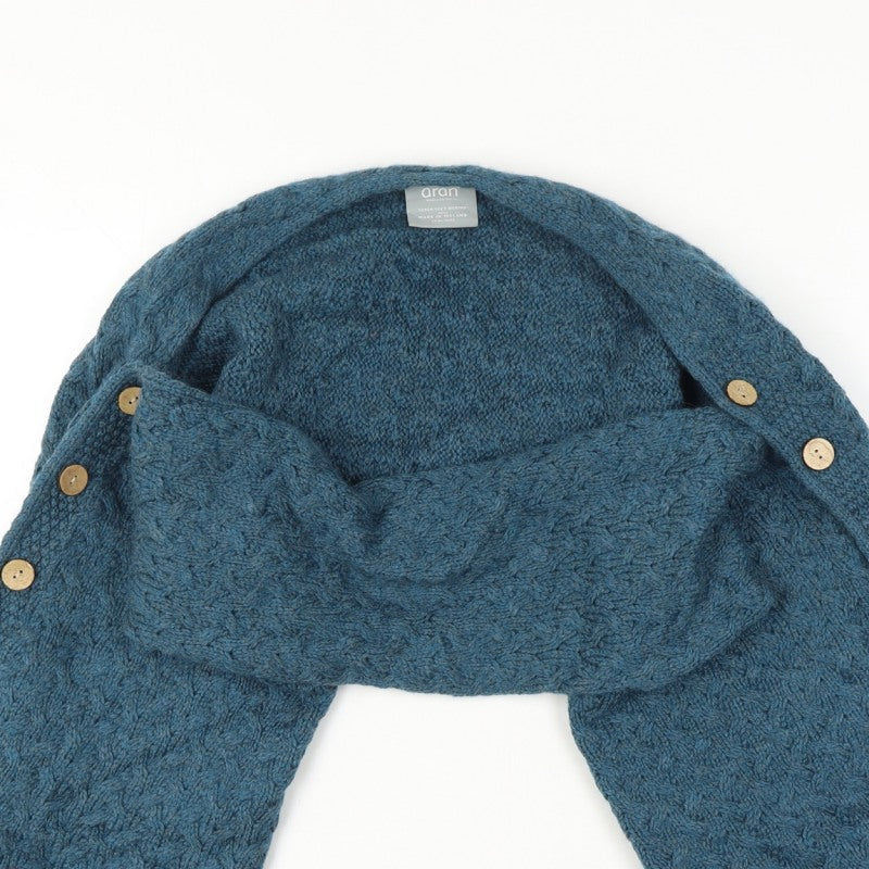 Aran Women Blue One Size Merino Wool Cable Knit Button Wrap Cardigan