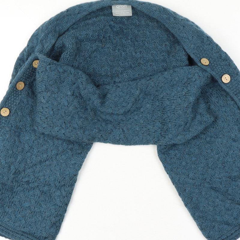 Aran Women Blue One Size Merino Wool Cable Knit Button Wrap Cardigan