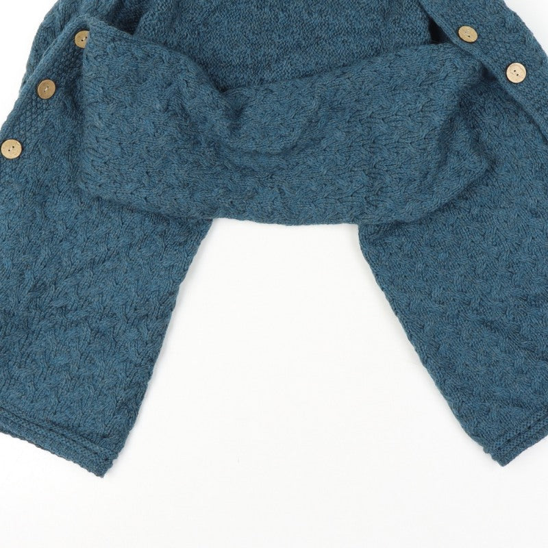 Aran Women Blue One Size Merino Wool Cable Knit Button Wrap Cardigan