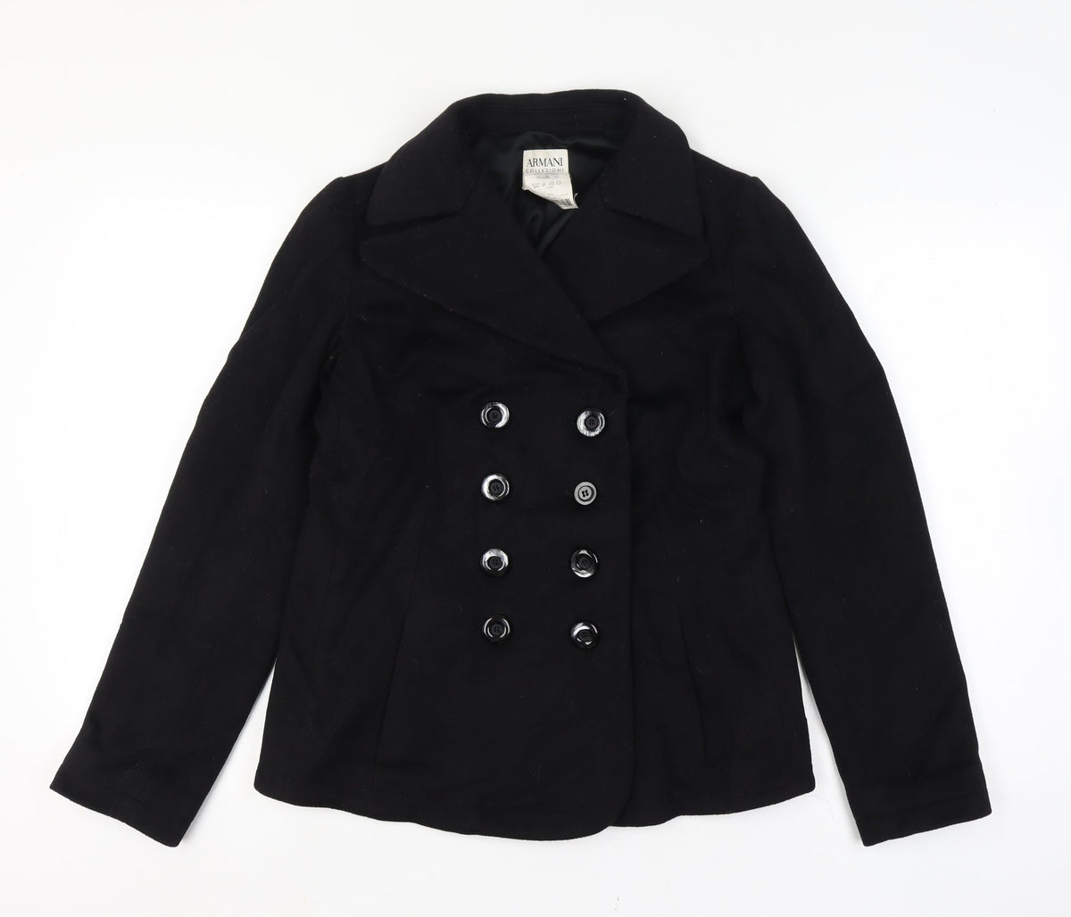 Armani Collezioni Women’s Black Wool Pea Coat UK 10 Buttoned