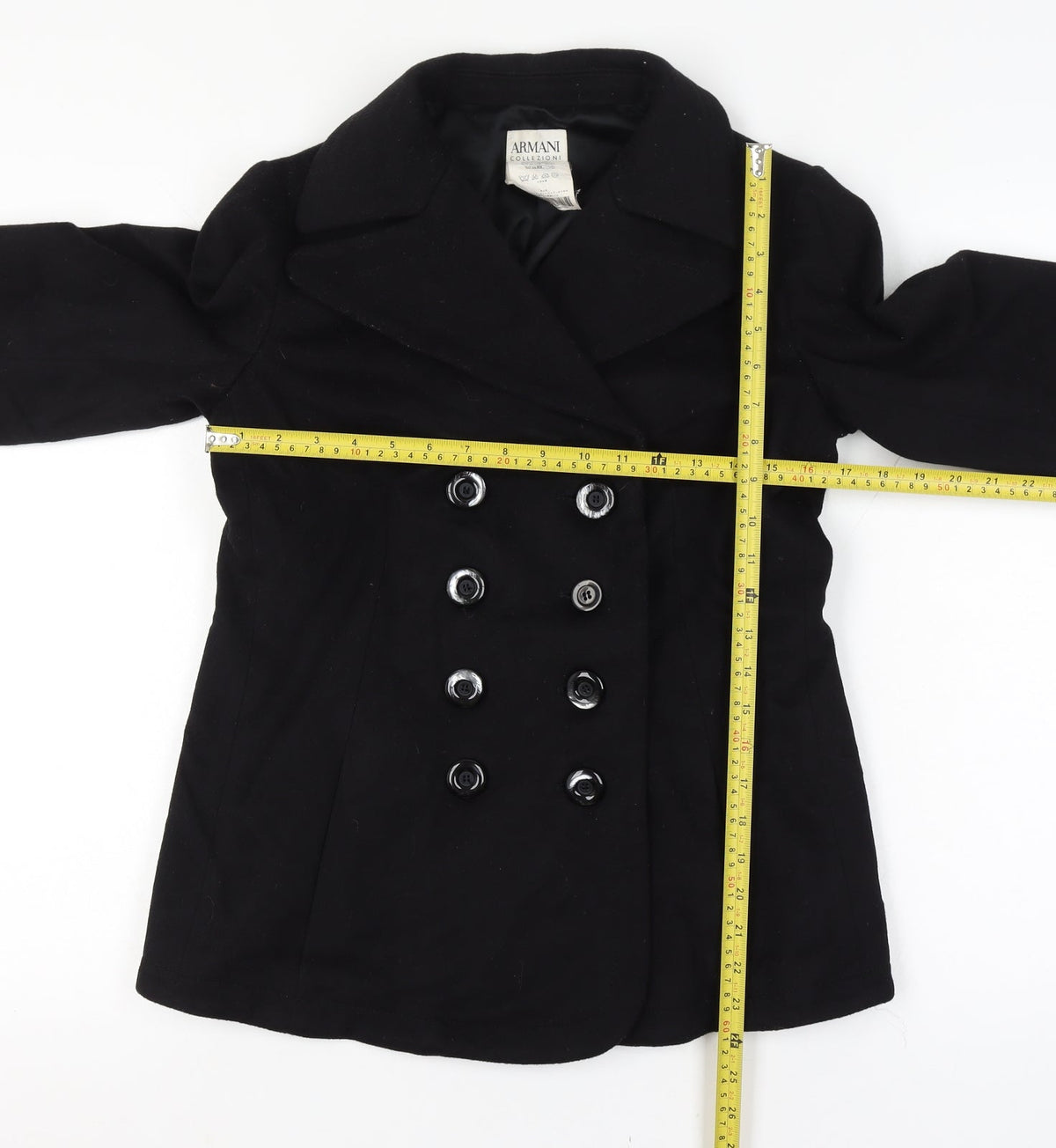 Armani Collezioni Women’s Black Wool Pea Coat UK 10 Buttoned
