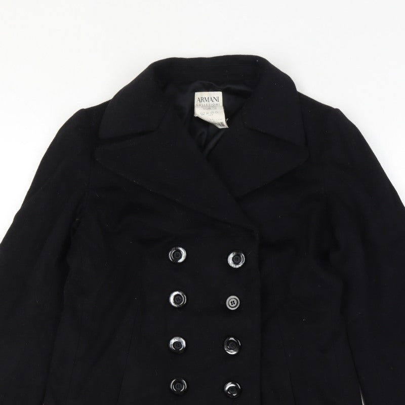 Armani Collezioni Women’s Black Wool Pea Coat UK 10 Buttoned