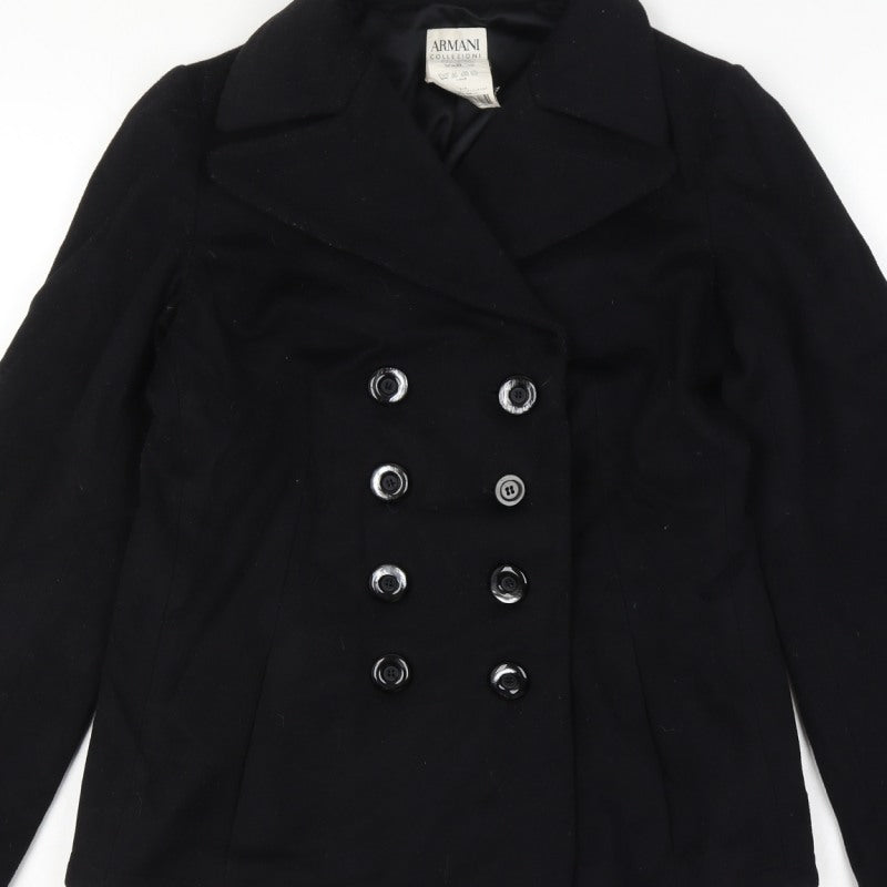 Armani Collezioni Women’s Black Wool Pea Coat UK 10 Buttoned