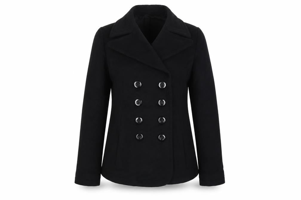 Armani Collezioni Women’s Black Wool Pea Coat UK 10 Buttoned