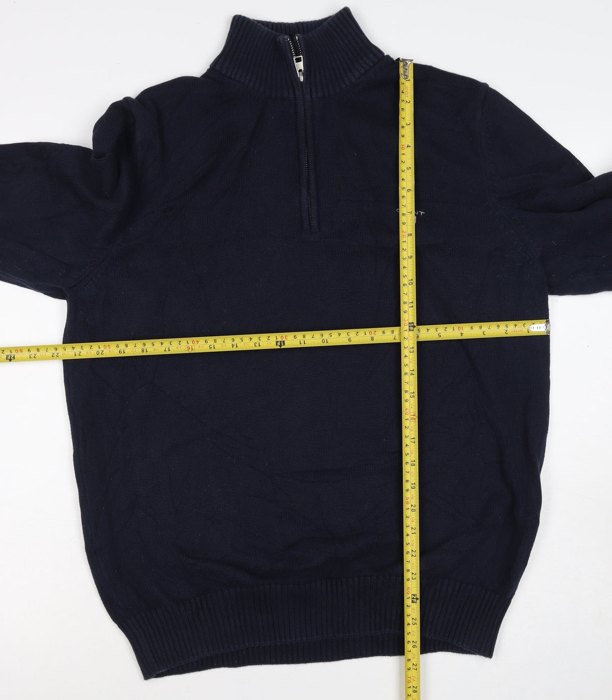 GANT Mens Blue XL Half Zip High Neck Logo Knit Jumper
