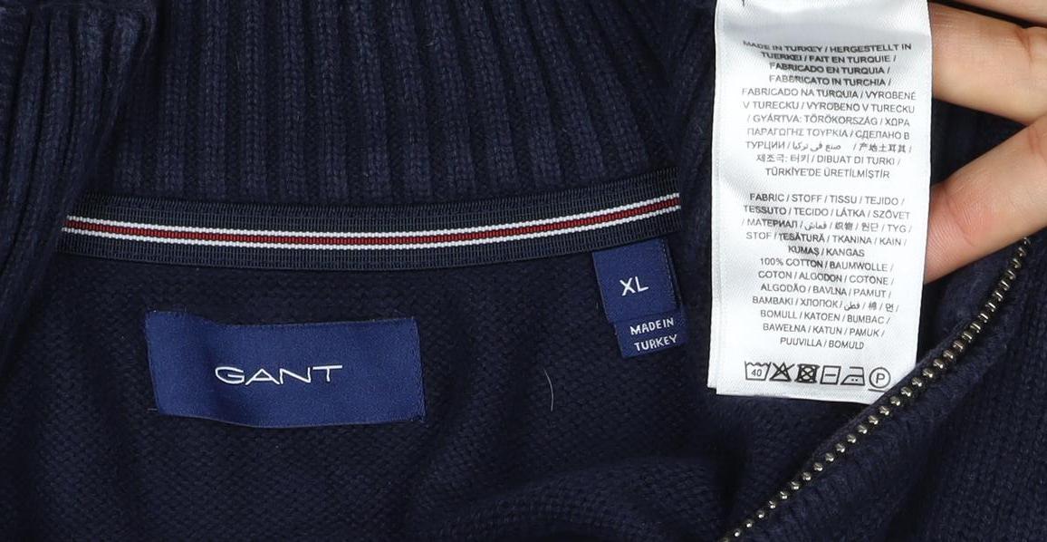 GANT Mens Blue XL Half Zip High Neck Logo Knit Jumper