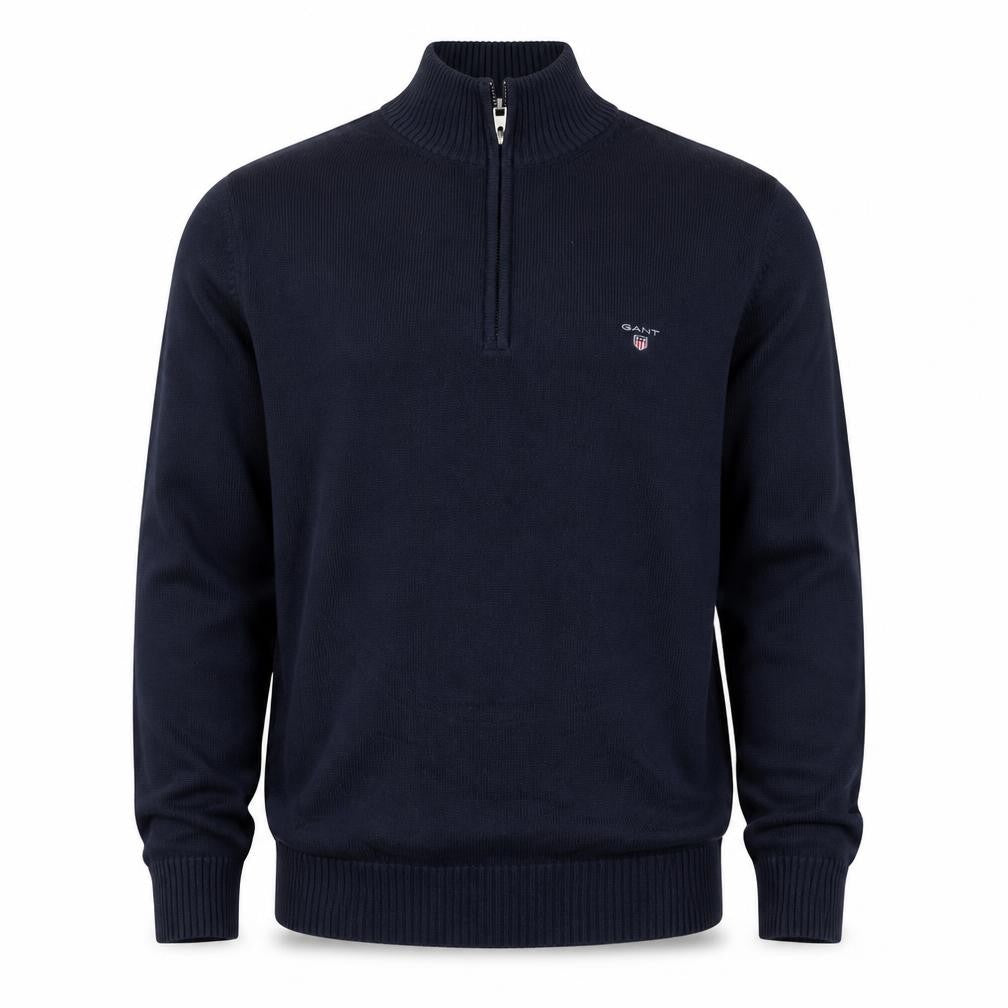 GANT Mens Blue XL Half Zip High Neck Logo Knit Jumper