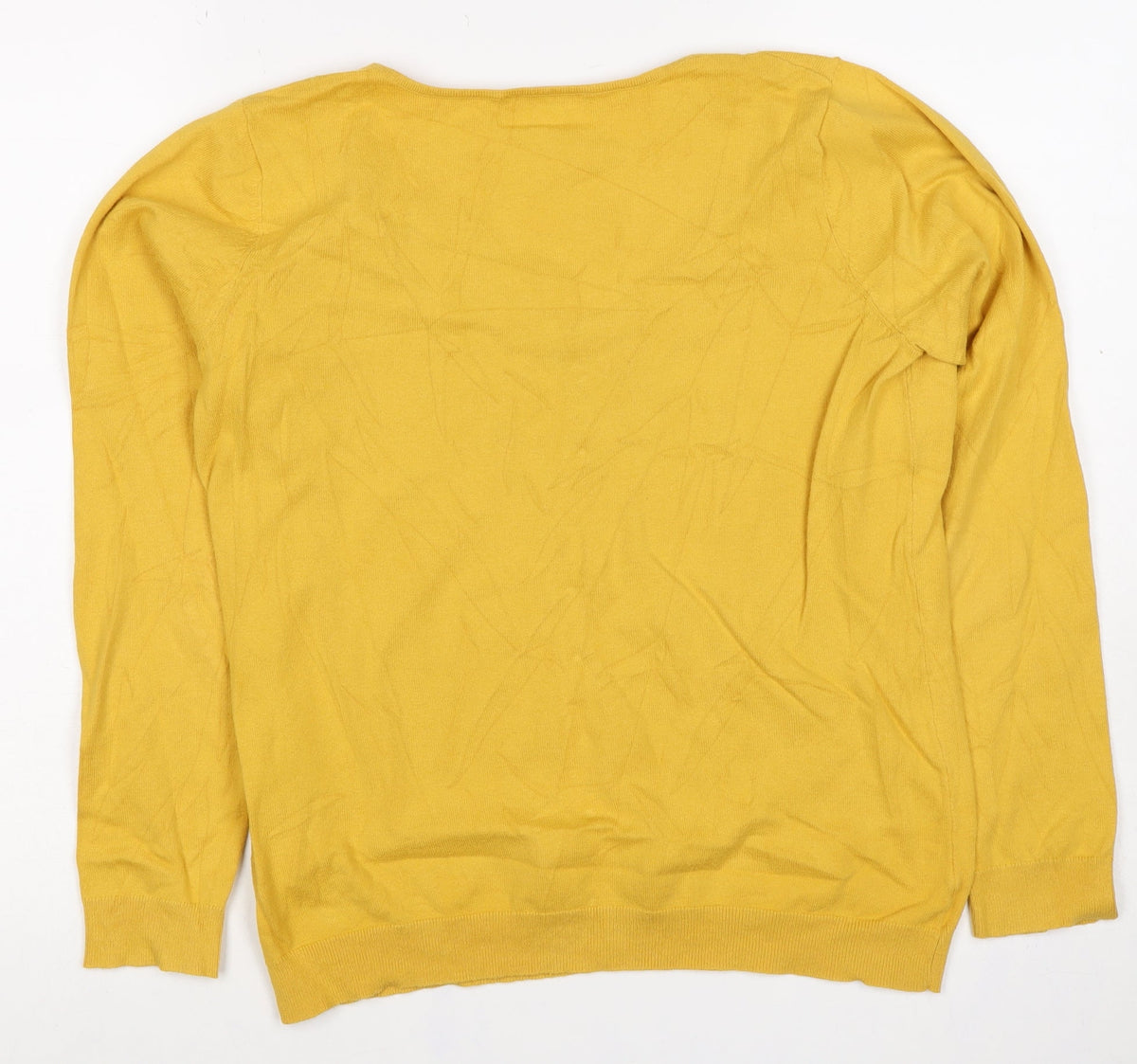 Camaieu Women’s Yellow V-Neck Knit Pullover Jumper UK 12 Long Sleeve