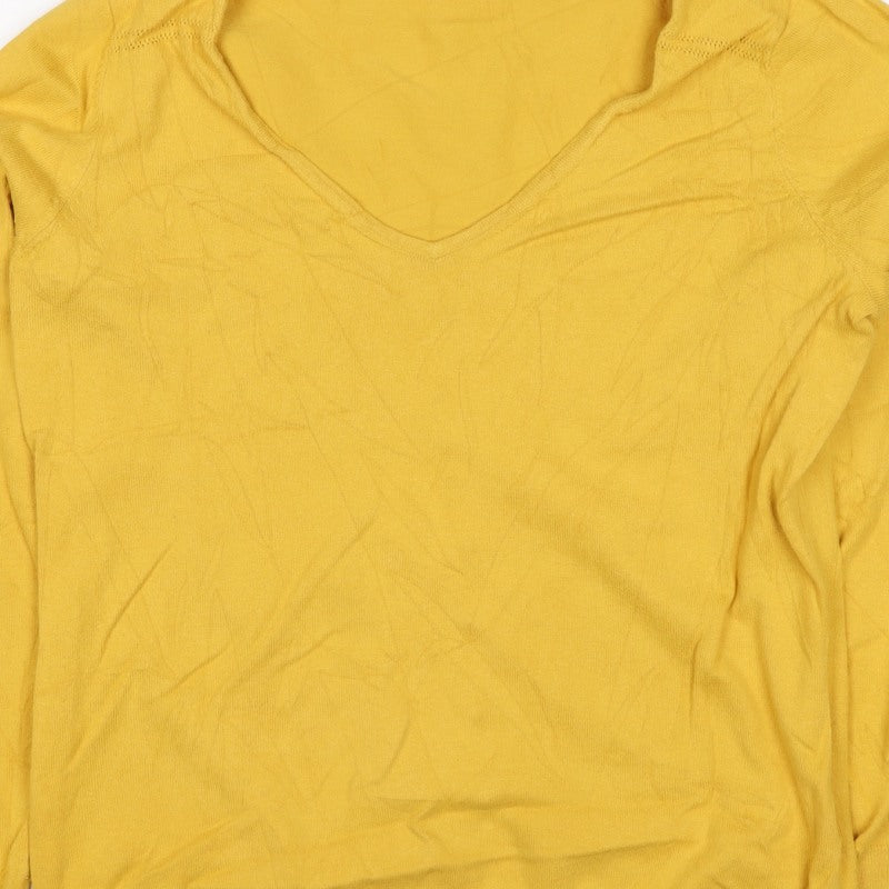 Camaieu Women’s Yellow V-Neck Knit Pullover Jumper UK 12 Long Sleeve
