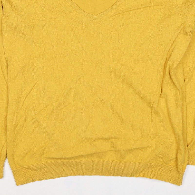 Camaieu Women’s Yellow V-Neck Knit Pullover Jumper UK 12 Long Sleeve