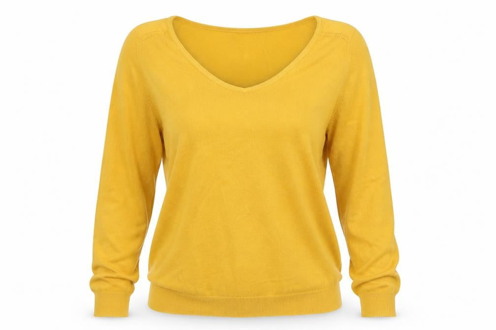 Camaieu Women’s Yellow V-Neck Knit Pullover Jumper UK 12 Long Sleeve