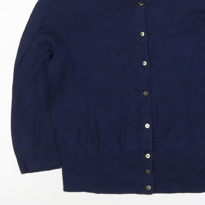 Monsoon Women Blue UK 16 Button Round Neck Cardigan Long Sleeve