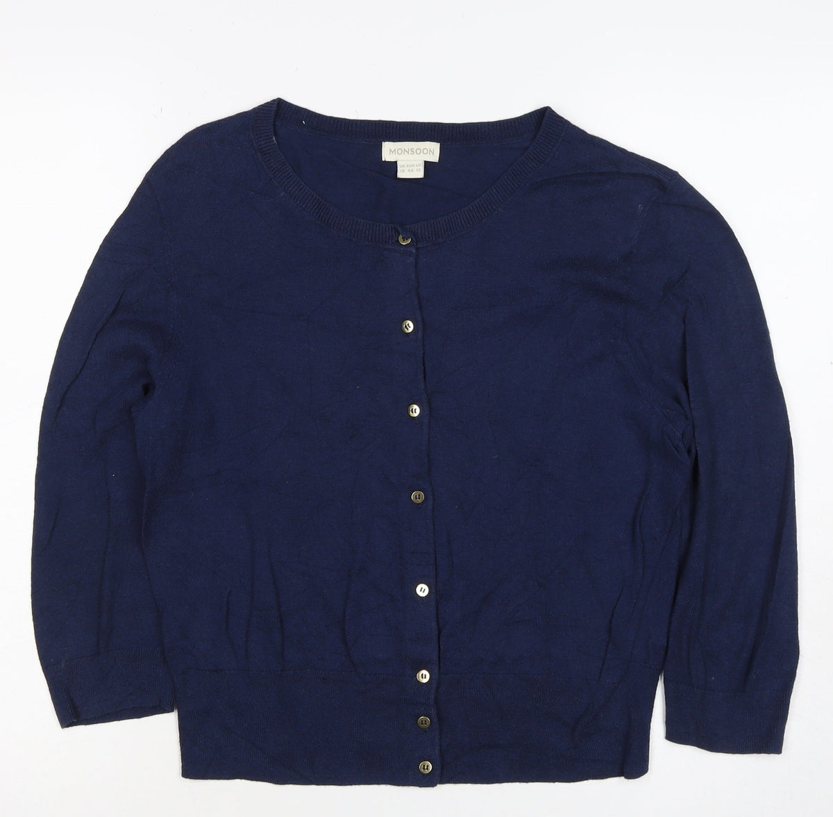 Monsoon Women Blue UK 16 Button Round Neck Cardigan Long Sleeve