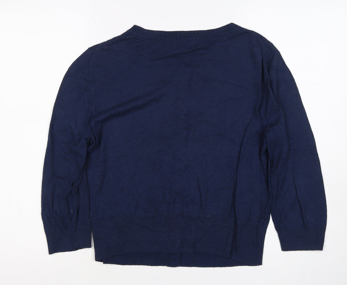 Monsoon Women Blue UK 16 Button Round Neck Cardigan Long Sleeve