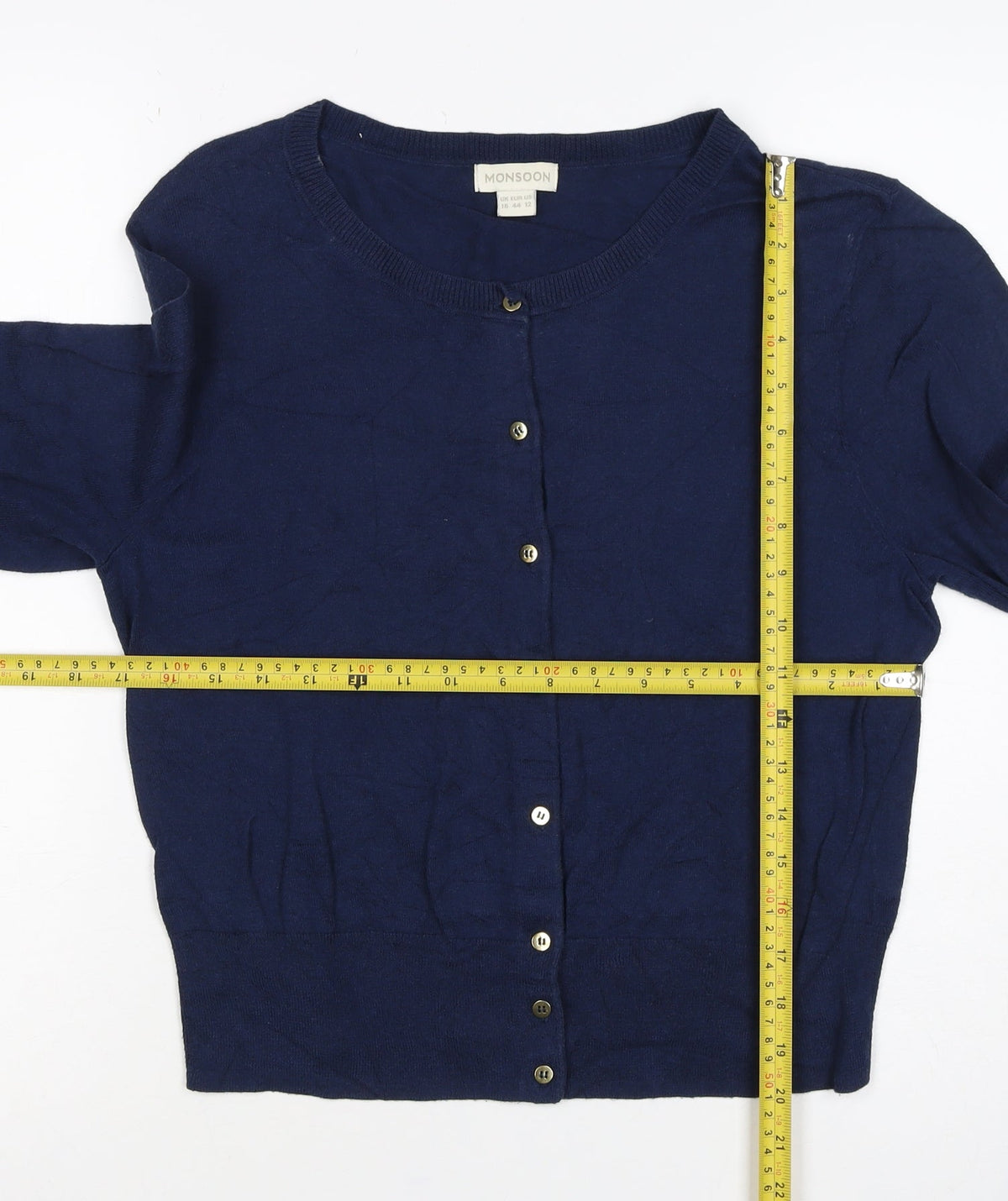 Monsoon Women Blue UK 16 Button Round Neck Cardigan Long Sleeve