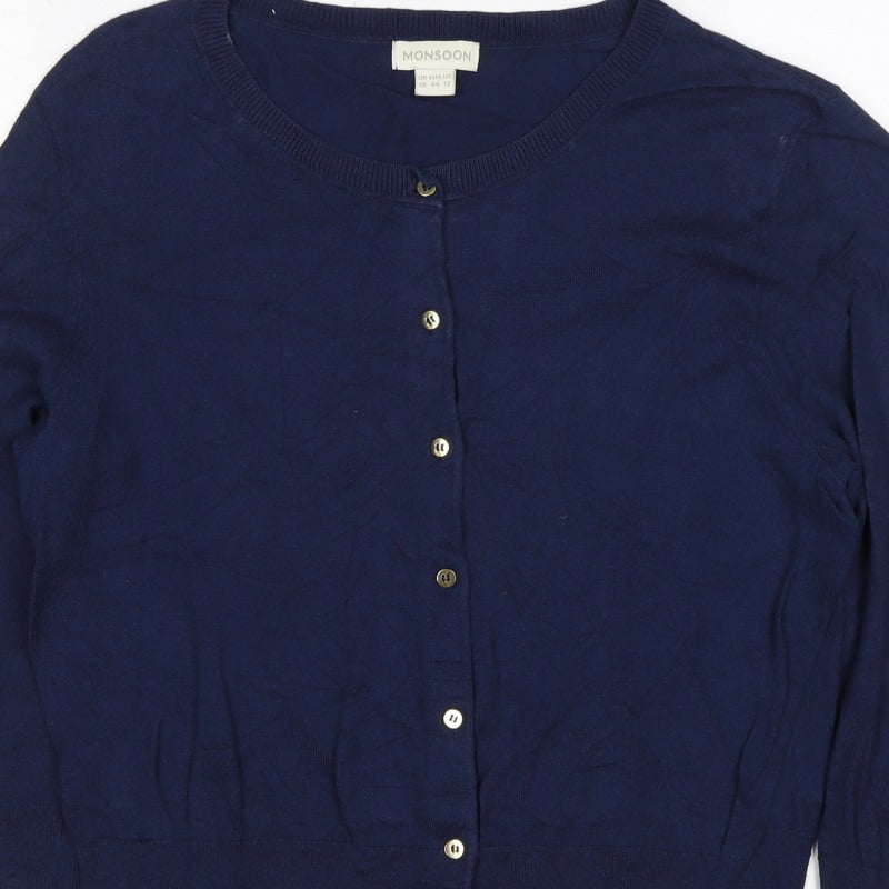 Monsoon Women Blue UK 16 Button Round Neck Cardigan Long Sleeve