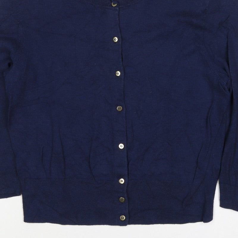 Monsoon Women Blue UK 16 Button Round Neck Cardigan Long Sleeve