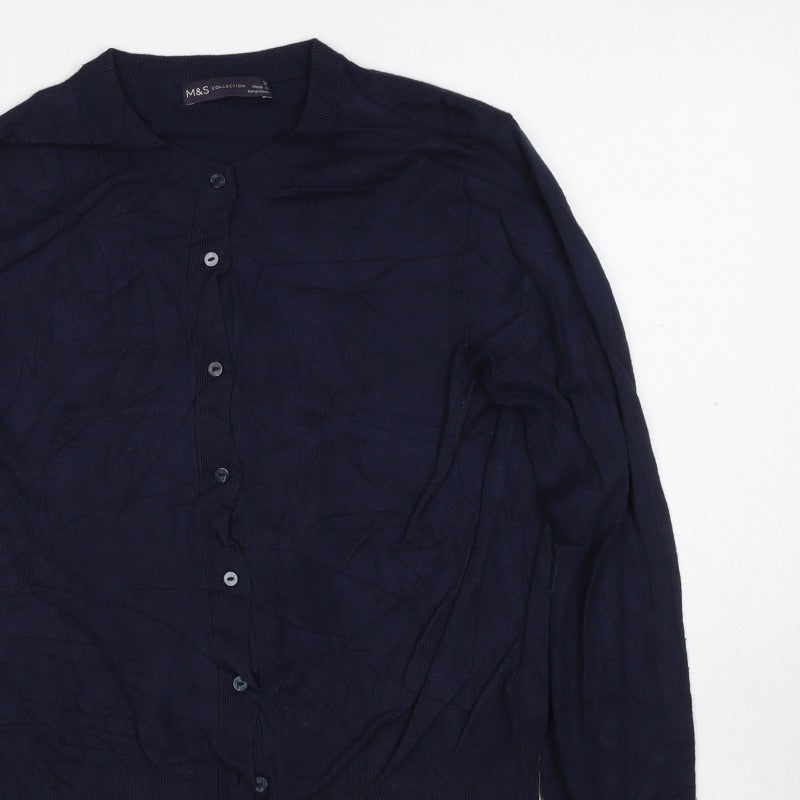 Marks and Spencer Women Blue UK 12 Crew Neck Button Viscose Cardigan