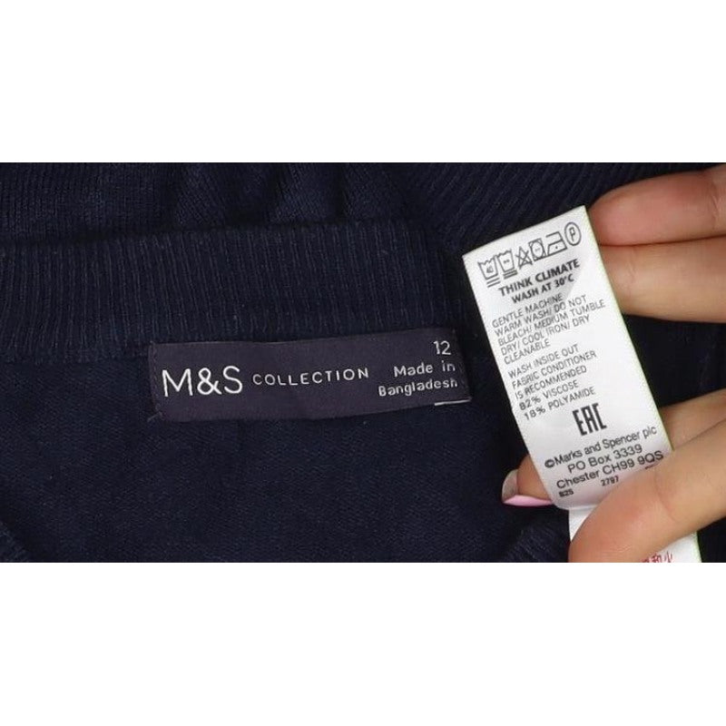 Marks and Spencer Women Blue UK 12 Crew Neck Button Viscose Cardigan