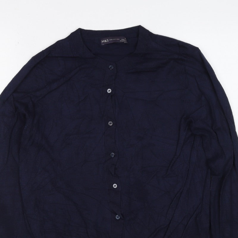 Marks and Spencer Women Blue UK 12 Crew Neck Button Viscose Cardigan