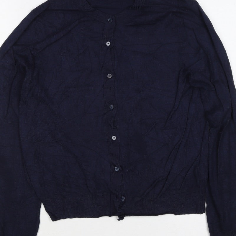Marks and Spencer Women Blue UK 12 Crew Neck Button Viscose Cardigan