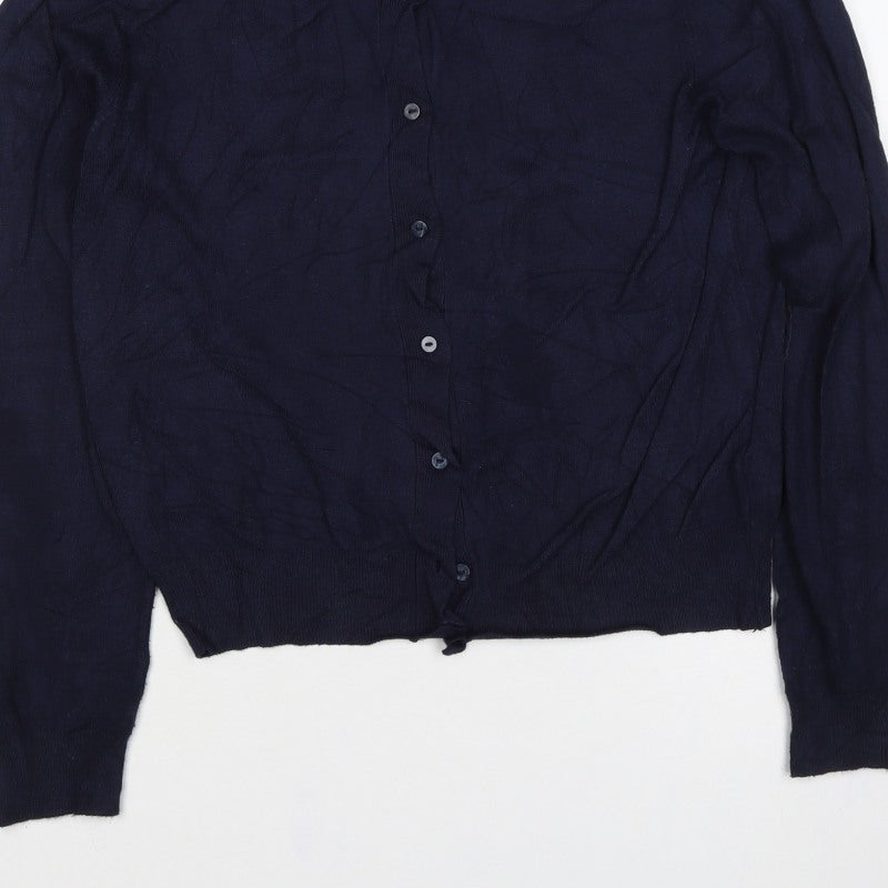 Marks and Spencer Women Blue UK 12 Crew Neck Button Viscose Cardigan