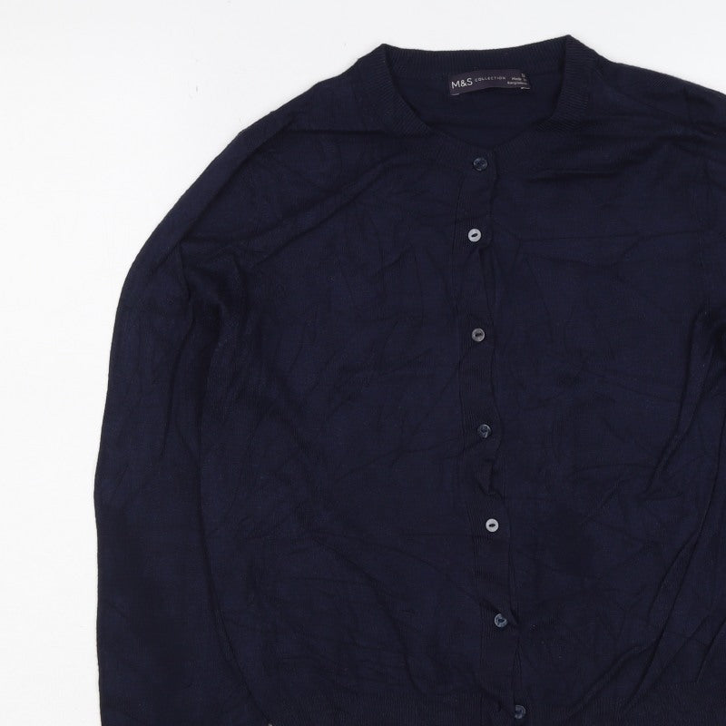 Marks and Spencer Women Blue UK 12 Crew Neck Button Viscose Cardigan