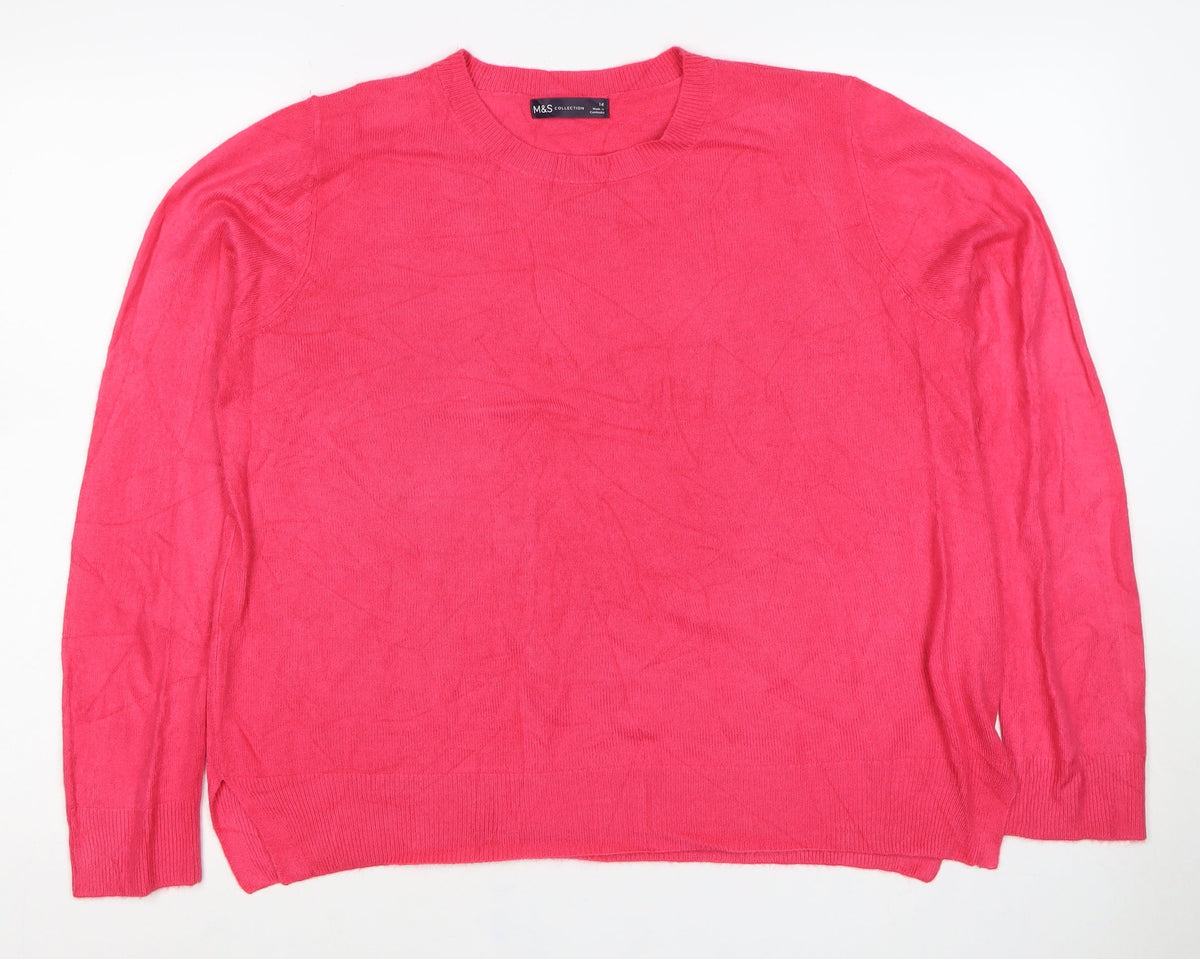 Marks and Spencer Women Pink Size 14 Crew Neck Knit Pullover Jumper