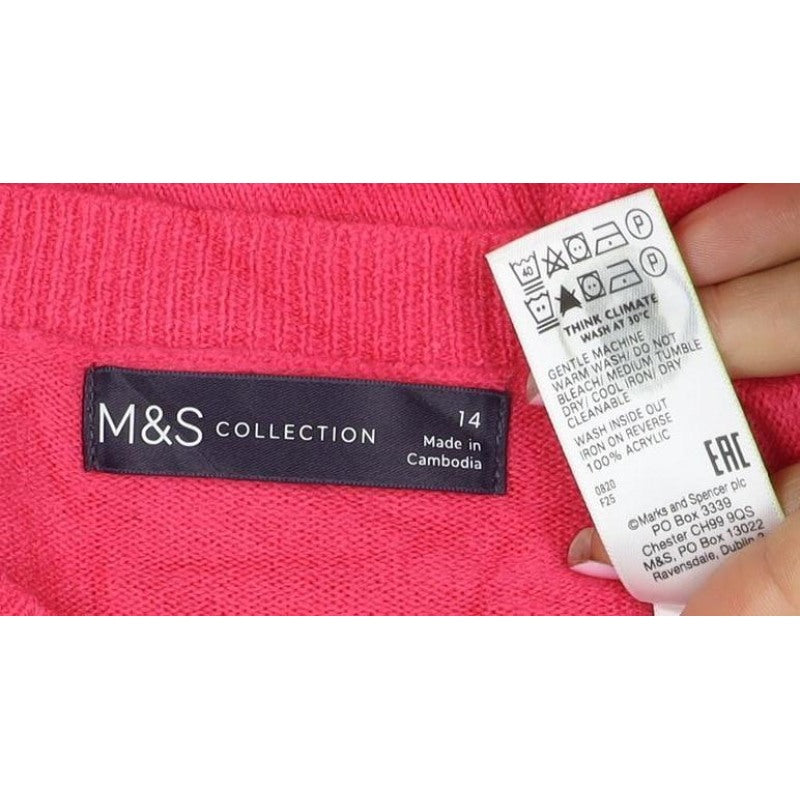 Marks and Spencer Women Pink Size 14 Crew Neck Knit Pullover Jumper