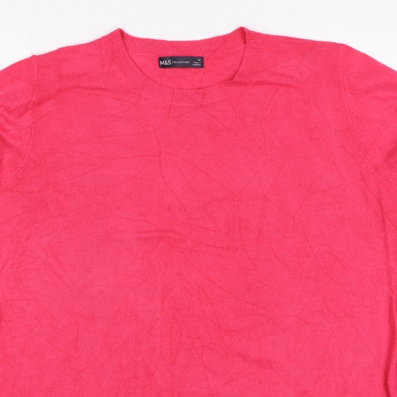 Marks and Spencer Women Pink Size 14 Crew Neck Knit Pullover Jumper