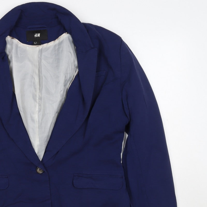 H&M Women’s Blue UK 18 Tailored One Button Lined Blazer Jacket