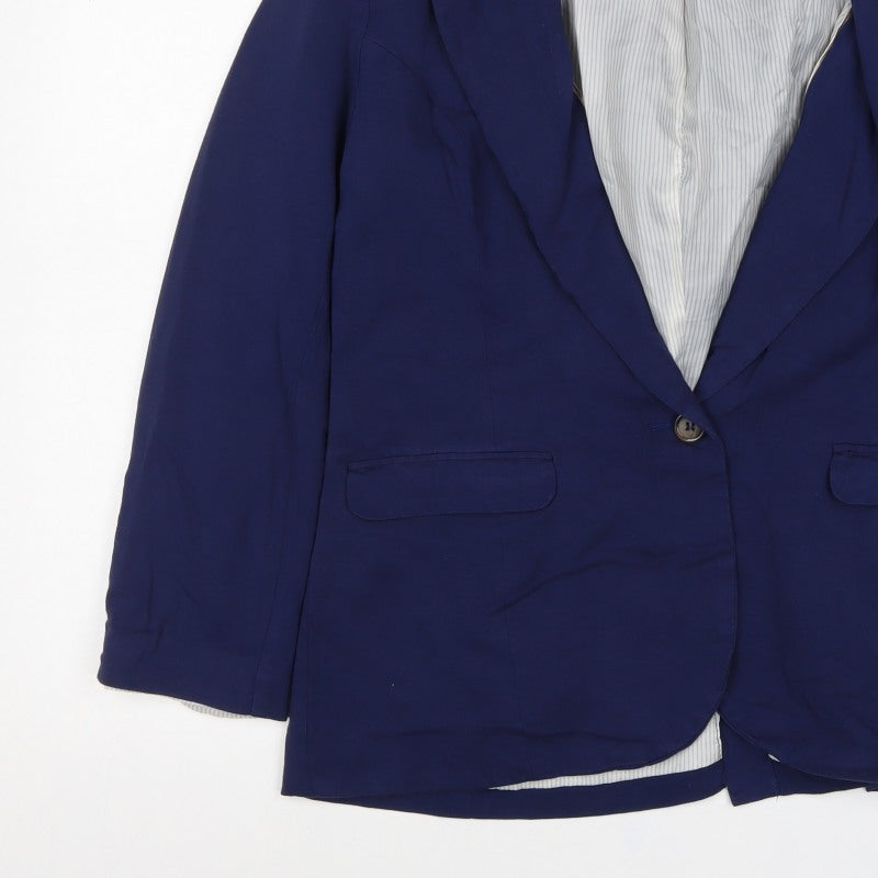 H&M Women’s Blue UK 18 Tailored One Button Lined Blazer Jacket