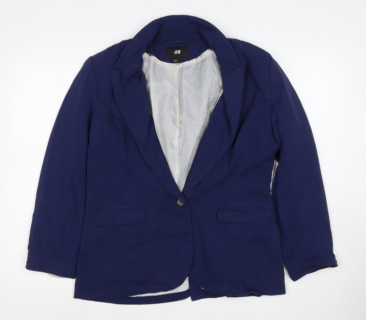 H&M Women’s Blue UK 18 Tailored One Button Lined Blazer Jacket